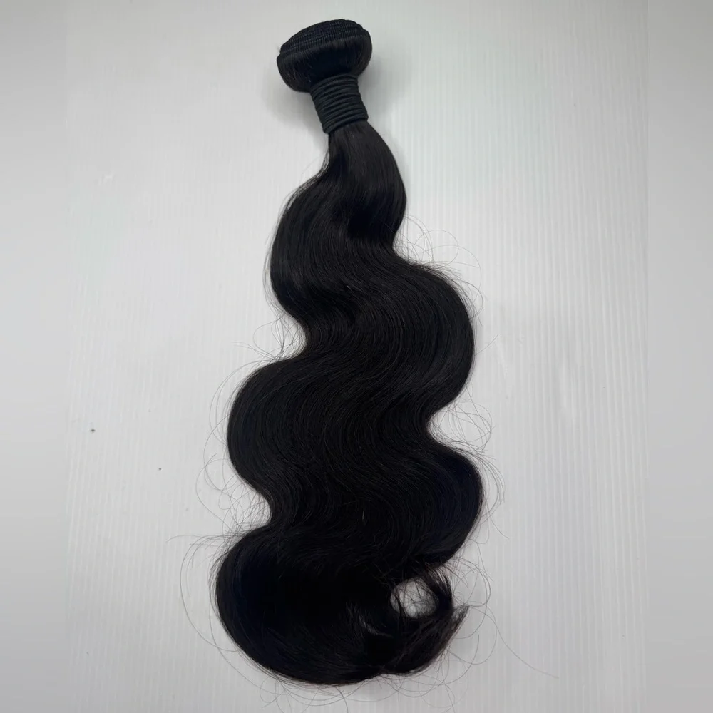 16” 100% Human Hair Body Wave Bundle Natural Black Weft Extension
